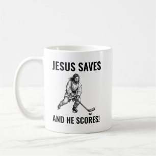 Caneca De Café Jesus Salva e Ele Marca - Jesus Meme de Hockey