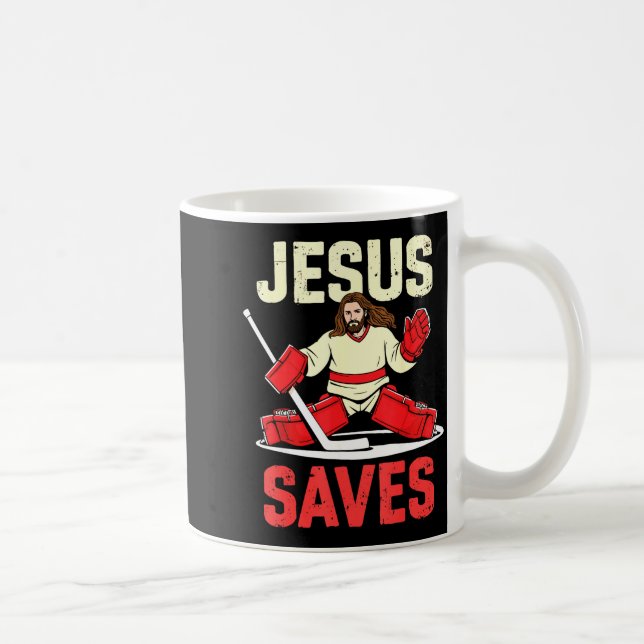 Caneca De Café Jesus Saves Ice Hockey Goalie Player Christian Fun (Direita)