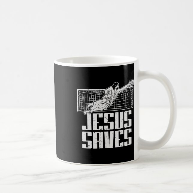 Caneca De Café Jesus Saves Soccer Football Christian Goalie Goalk (Direita)