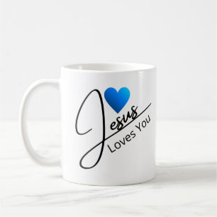 Caneca De Café Jesus Te Ama - Blue Heart Coffee Mug