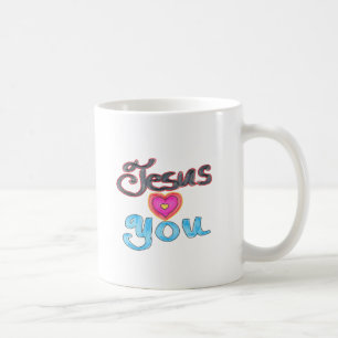 Caneca De Café Jesus Te Ama com Coração Rosa 