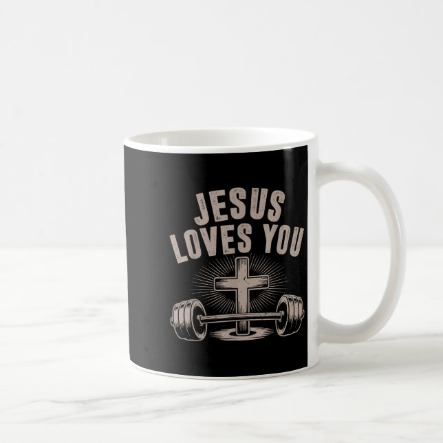 Caneca De Café Jesus Te Ama Engraçado, Gym Barbel (Direita)