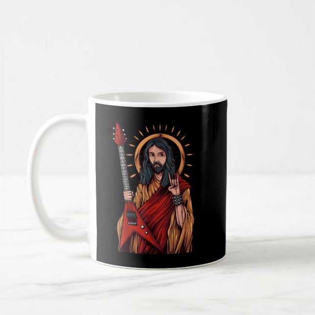 Caneca De Café Jesus Tocando Guitarra Heavy Metal (Esquerda)