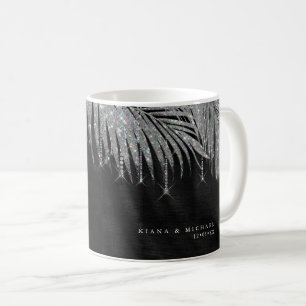 Caneca De Café Jewel Palm Leaf Wedding Silver ID830
