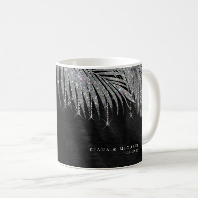 Caneca De Café Jewel Palm Leaf Wedding Silver ID830 (Frente Esquerda)