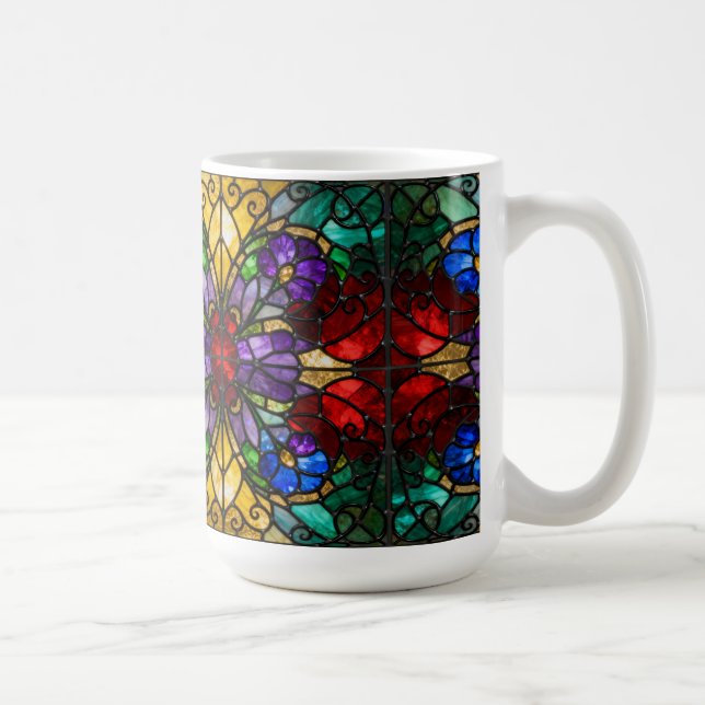 Caneca De Café Jewel Tone Floral Stained Glass Art Mug (Direita)