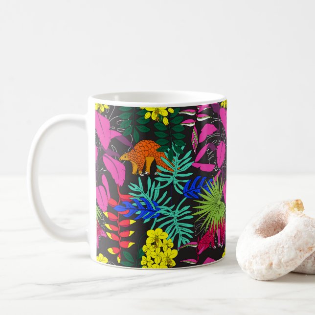 Caneca De Café Jewel Tones Pangolins da Floresta Tropical (Com Donut)