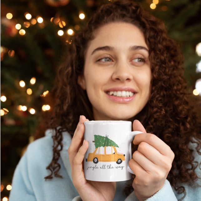 Caneca De Café Jingle All Way Car and Christmas Tree Holiday (Criador carregado)
