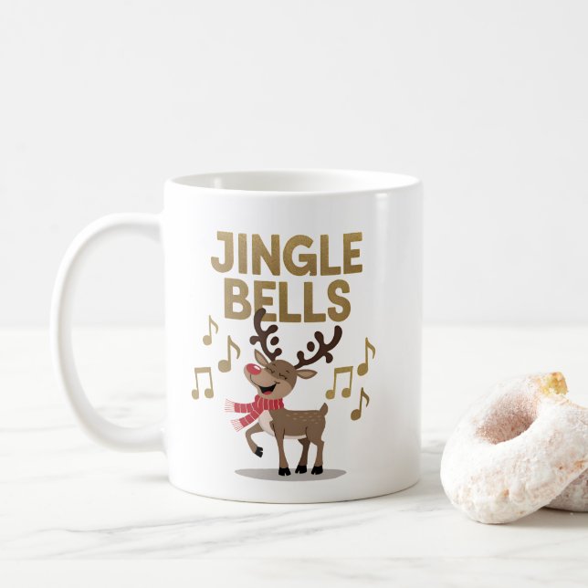 Caneca De Café Jingle Bells Cantando Reindeer Mug (Com Donut)