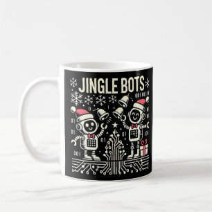 Caneca De Café Jingle Bots Festivos Holiday Robots com Santa Hats
