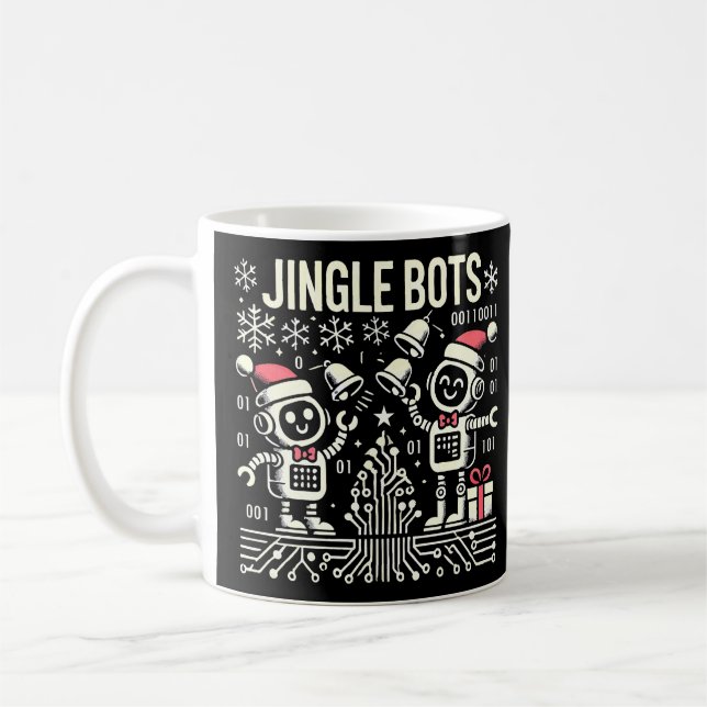Caneca De Café Jingle Bots Festivos Holiday Robots com Santa Hats (Esquerda)