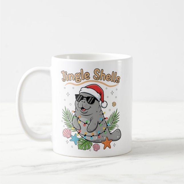 Caneca De Café Jingle Shells Tropical Santa Manatee Christmas (Esquerda)