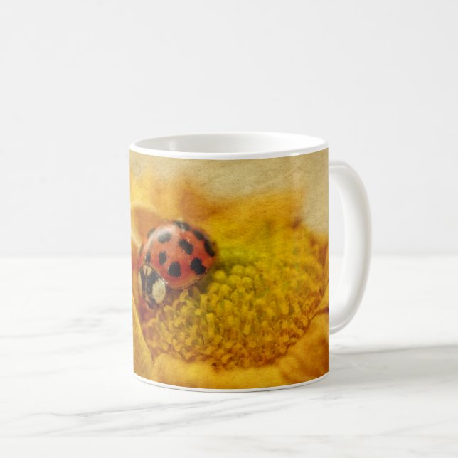 Caneca De Café Joaninha em flor amarela (Frente Esquerda)