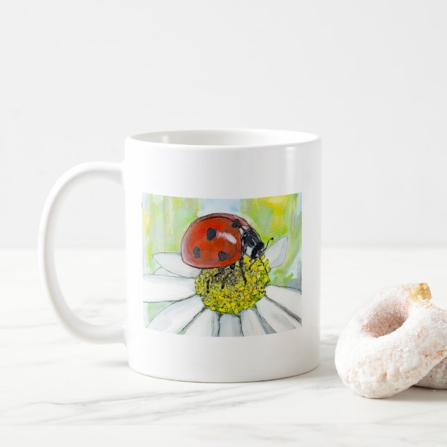 Caneca De Café Joaninha numa Margarida (Com Donut)