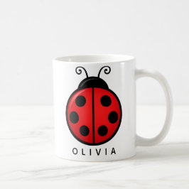 Caneca De Café Joaninha Vermelha Fofa Arte Gráfica com Nome Perso