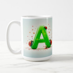 Caneca De Café Joaninhas Fofas na Letra A do Alfabeto Verde