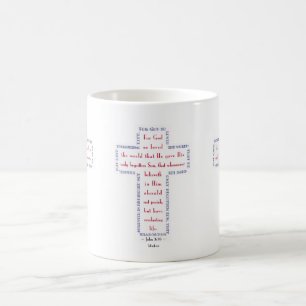 Caneca De Café João 3:16 Cruz Vermelha, Branca e Azul