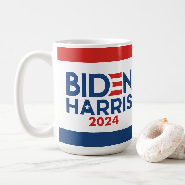Caneca De Café Joe Biden 2024 - Kamala Harris Blue Red (Com Donut)