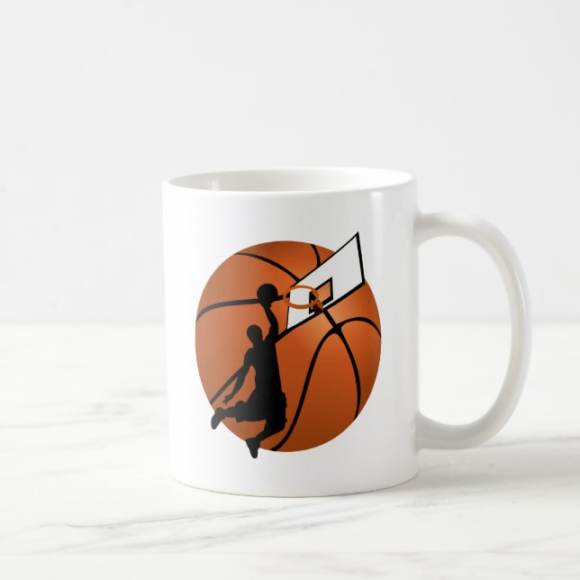 Caneca De Café Jogador de Basquete Slam Dunk com Hoop na Bola (Direita)
