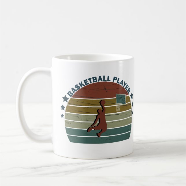 Caneca De Café jogador de basquetebol slam dunk retro sunset (Esquerda)