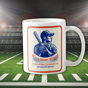 Caneca De Café Jogador de Beisebol Azul Vintage Aniversário de 50