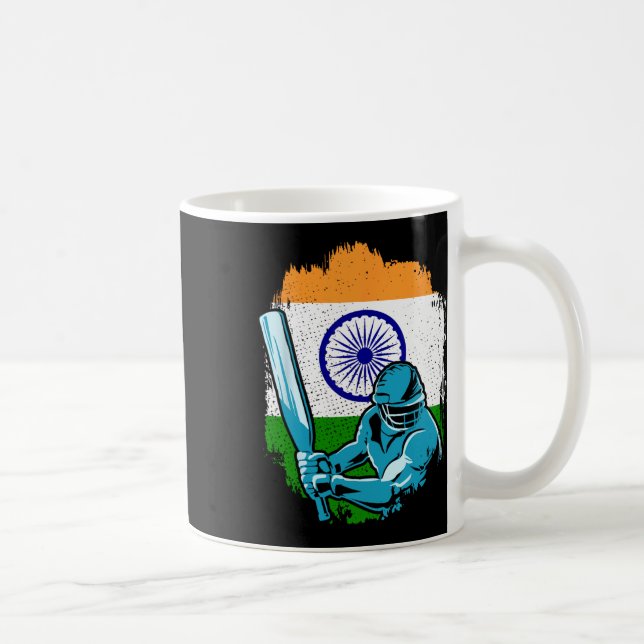 Caneca De Café Jogador de críquete da Índia Bandeira indiana Fã d (Direita)