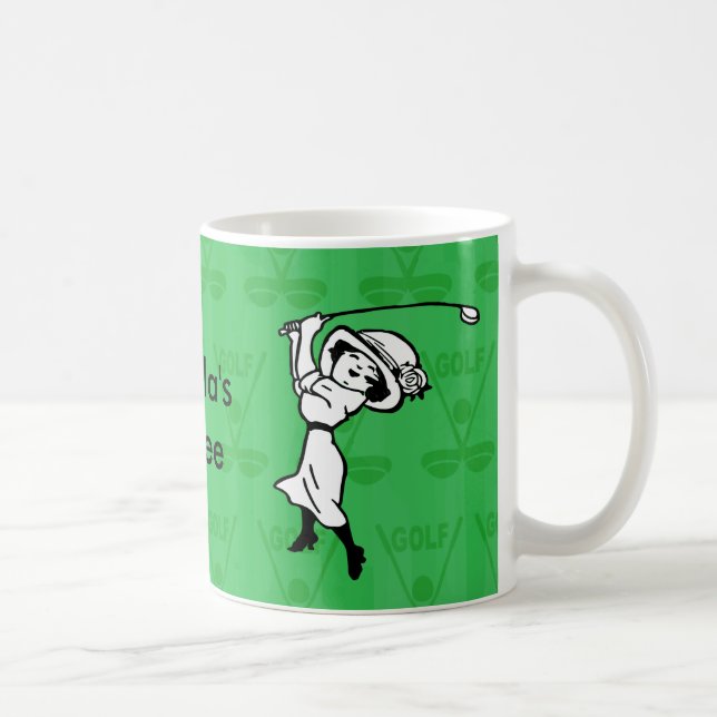 Caneca De Café Jogador de golfe fêmea personalizado dos desenhos (Direita)