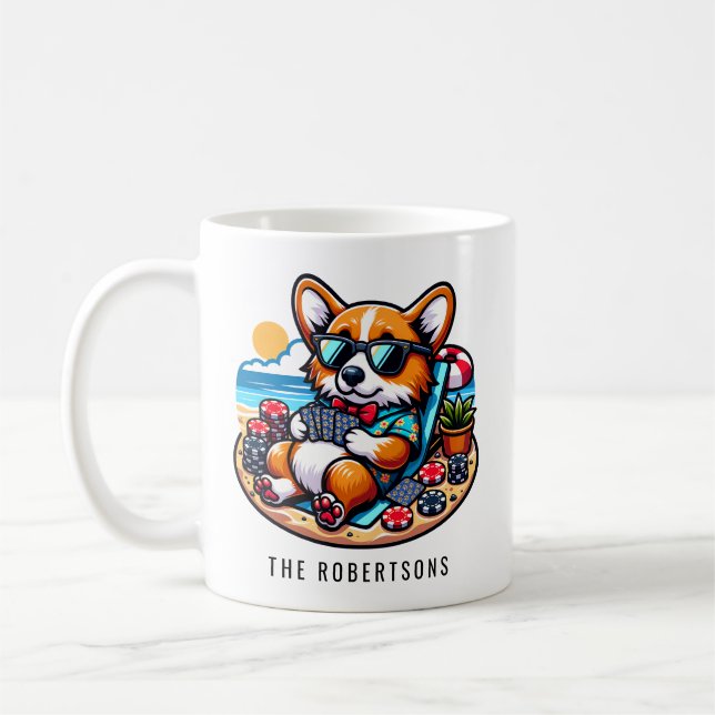 Caneca De Café Jogador de pôquer Funny Corgi Personalizado (Esquerda)