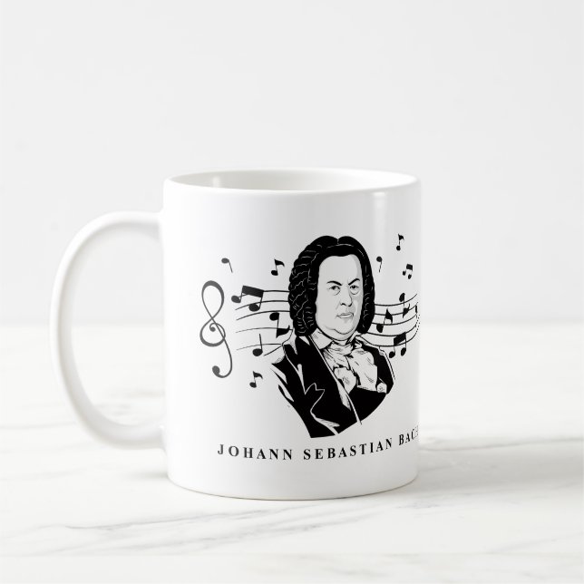 Caneca De Café Johann Sebastian Bach Portrait e Bust com Notes (Esquerda)