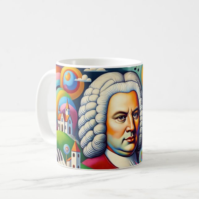 Caneca De Café Johann Sebastian Bach: Retrato em uma pintura mode (Frente Esquerda)
