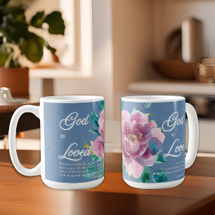 Caneca De Café John 3 16 Cristão Floral de Aquarela Rosa