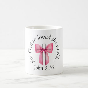 Caneca De Café John 3:16 Cruz de Arco Rosa Coquette