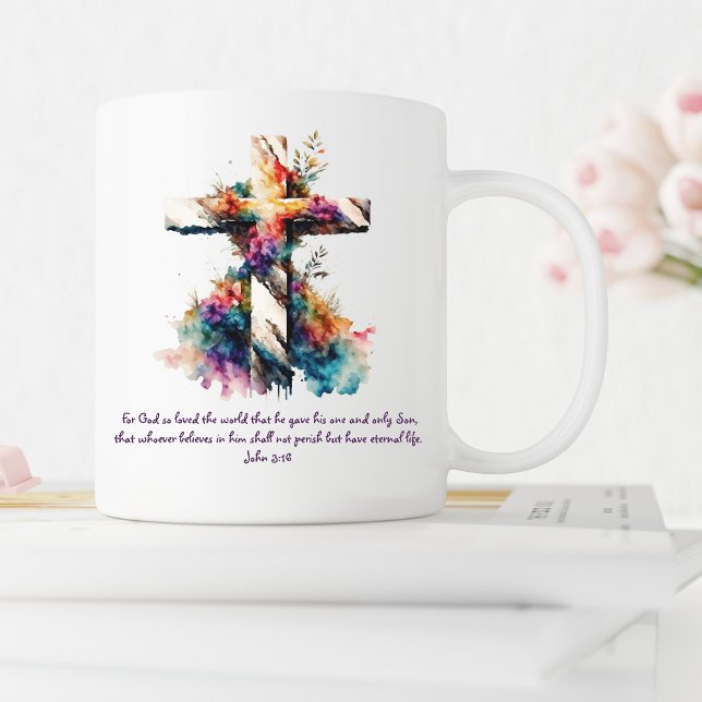 Caneca De Café John 3:16 Escritura Cruzada Bíblia Cristã Verse (Criador carregado)