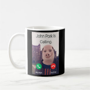 Caneca De Café John Pork Está Chamando Telefone de Atendimento
