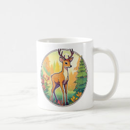 Caneca De Café Jolie image d’un cerf dans une forêt colorée.