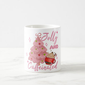 Caneca De Café Jolly and Caffeinated Christmas Tree Coffee Design