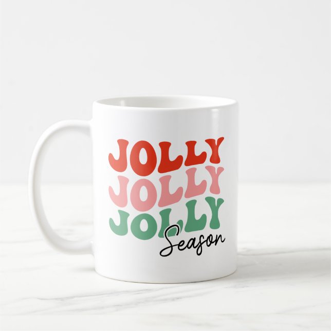Caneca De Café Jolly Jolly Jolly Season Retro Holiday Typografia (Esquerda)