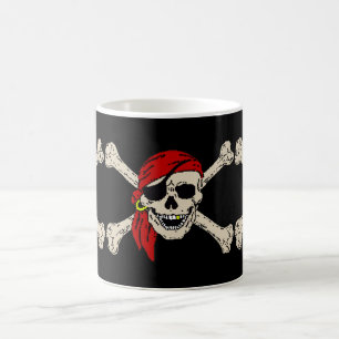 Caneca De Café Jolly Roger Pirate Skull Bones Red Bandanna