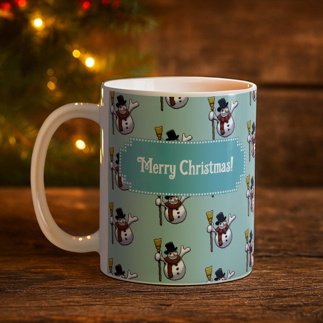Caneca De Café Jolly Snowman Merry Christmas! Pixel Art Pattern (Criador carregado)