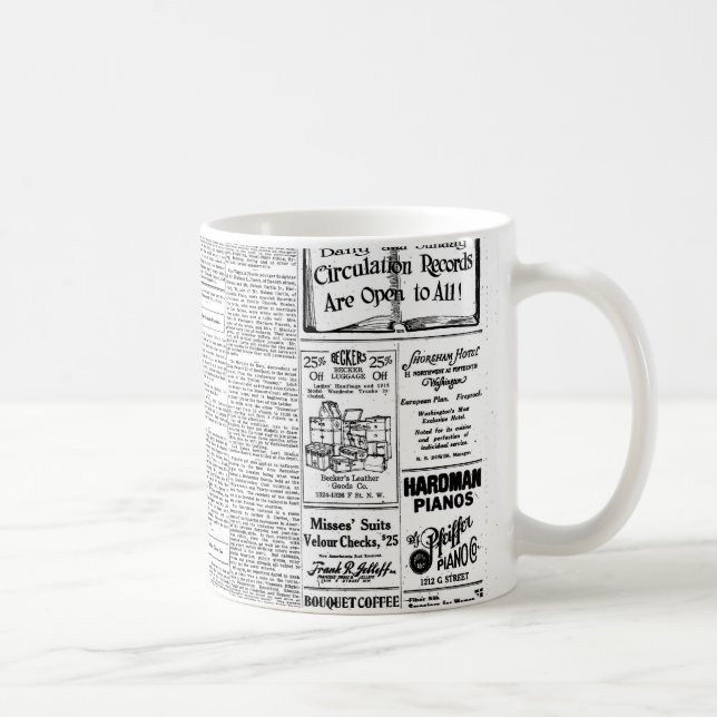 Caneca De Café Jornal preto & branco velho, anúncio retro do (Direita)