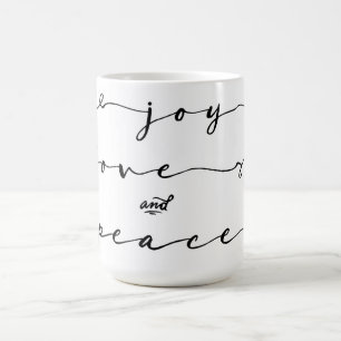 Caneca De Café Joy, Amor e Paz   Feriado de Escrita Manual Elegan