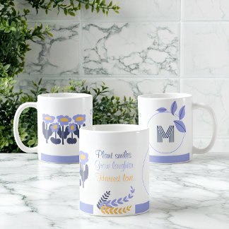 Caneca De Café Joy Blooming: Monograma Personalizado Floral