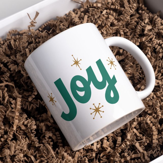 Caneca De Café Joy Green e branco com Natal estrelado (Criador carregado)
