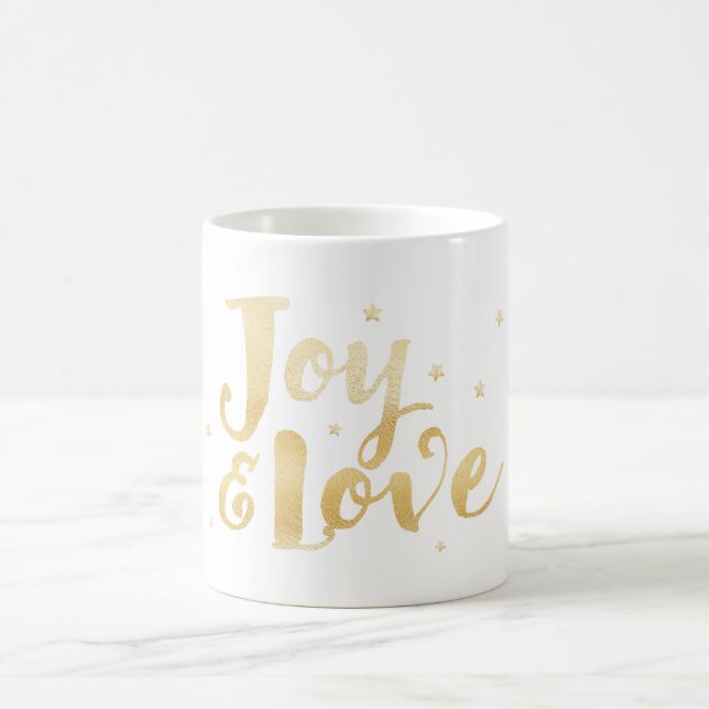 Caneca De Café Joy & Love | Estrelas de Feriado para Manuscrito E (Centro)