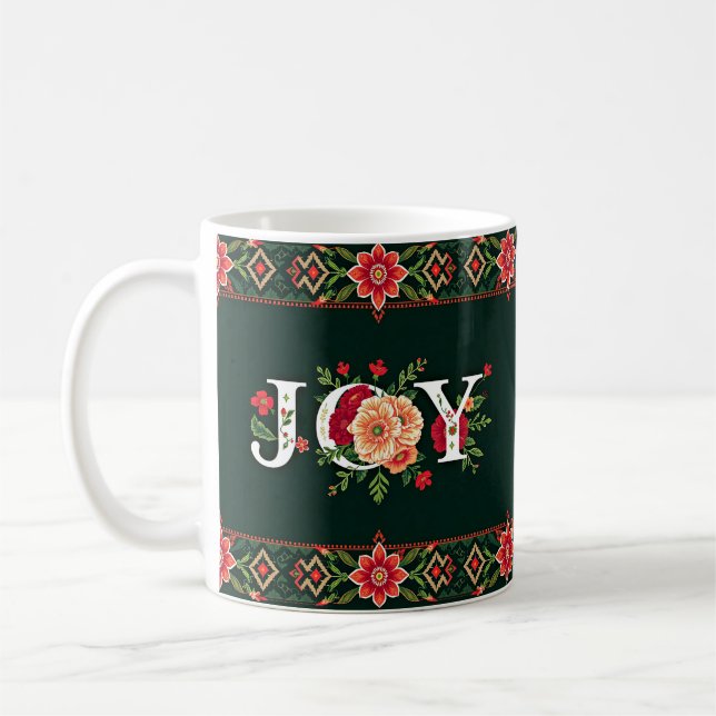 Caneca De Café JOY natal borda floral (Esquerda)