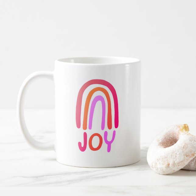 Caneca De Café JOY Rainbow Colortering Handlettering Coffee Mug (Com Donut)