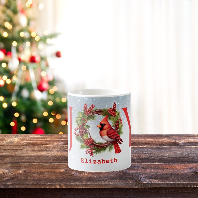 Caneca De Café Joy Watercolor Wreath + Red Cardinal | Nome (Simple yet beautiful, it's the perfect addition to any gift list. Get yours today!
)