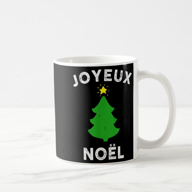 Caneca De Café Joyeux Noël Cute French Merry Christmas Tree Retro (Direita)