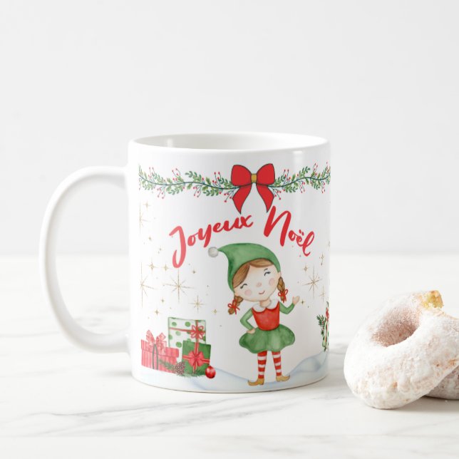 Caneca De Café Joyeux Noël et Bonne Année Lutins (Com Donut)