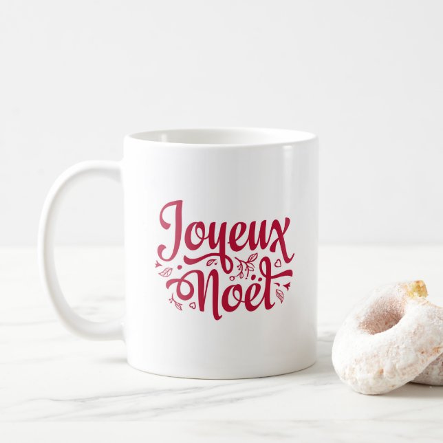 Caneca De Café Joyeux Noel Francês saudação de Natal branco verme (Com Donut)